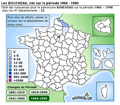 distriburtion du nom Boucneau en France
